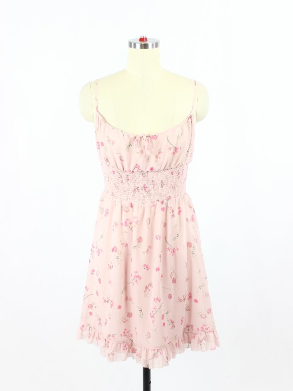 Aritzia WILFRED Genoa Pink Floral Chiffon Smocked Ruffle Mini Dress, Size S